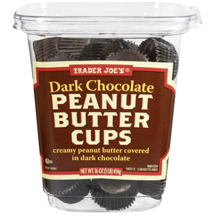 Trader Joe's Dark Chocolate Peanut Butter Cups container