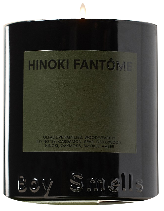 Boy Smells Hinoki Fantôme glass candle sold by Anthropologie